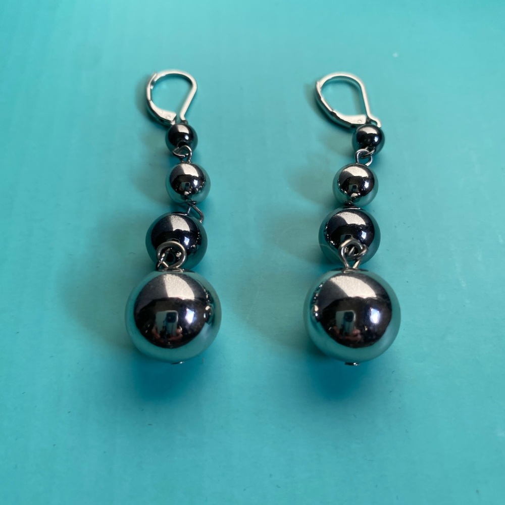 Silver Dangle Ball Earrings - Picture 2 of 4